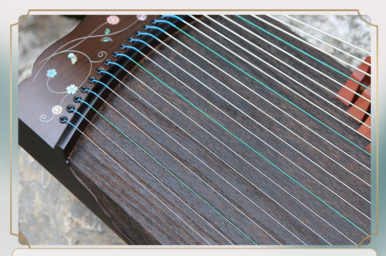 LANDTOM 88cm/34.6in Portable Travel Guzheng 21-String Beginner Guzheng with Paulownia Soundboard, Red Sandalwood Side Panels, Mother-of-Pearl Inlay & Steel-Core Nylon Strings, Small Guzheng, Mini Guzheng