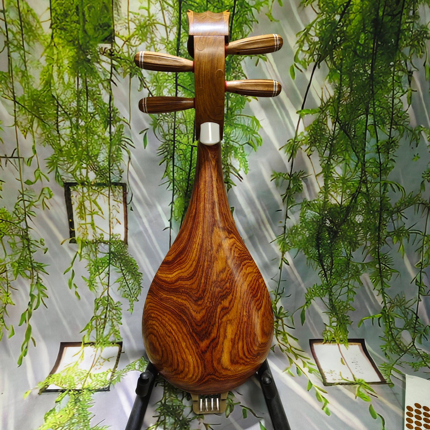 LANDTOM Aged Kosso (Pterocarpus erinaceus) Liuqin Professional Performance & Examination Grade Chinese Mandolin with Paulownia Soundboard, Comma-Shaped Sound Holes, 4-String Traditional Chinese Instrument
