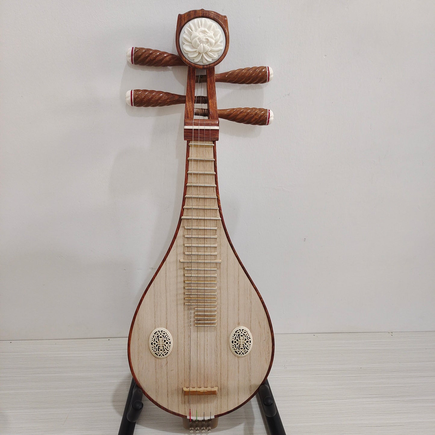 LANDTOM Selected Kosso (Pterocarpus erinaceus) Wood Liuqin Professional Performance & Examination Grade Chinese Mandolin with Paulownia Soundboard & Peony Headstock, 4-String Traditional Chinese Instrument