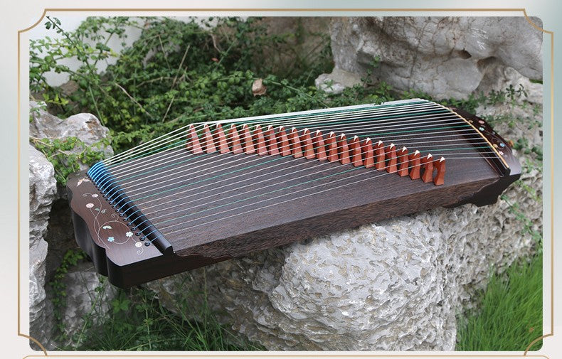 LANDTOM 88cm/34.6in Portable Travel Guzheng 21-String Beginner Guzheng with Paulownia Soundboard, Red Sandalwood Side Panels, Mother-of-Pearl Inlay & Steel-Core Nylon Strings, Small Guzheng, Mini Guzheng