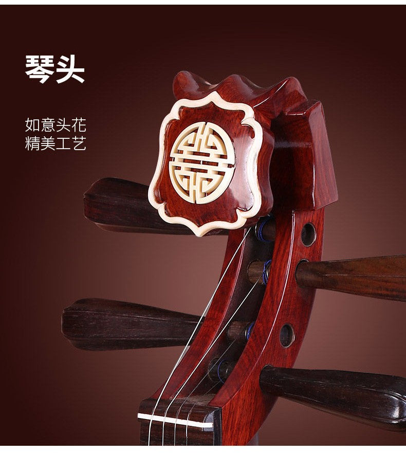 Dunhuang敦煌 651 Professional Liuqin Paulownia Soundboard, Dalbergia Rosewood Body & Aged Rosewood Six-Ridged Tuning Pegs, 4-String Chinese Mandolin for Performance & Examinations