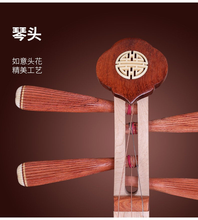 Dunhuang敦煌 636 Beginner Yueqin 3-String, 17-Fret with Paulownia Soundboard, Dyed Hardwood Body, Ironwood 24-Ridge Tuning Pegs & Ruyi Headstock