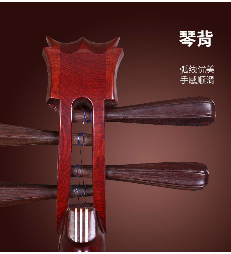 Dunhuang敦煌 651 Professional Liuqin Paulownia Soundboard, Dalbergia Rosewood Body & Aged Rosewood Six-Ridged Tuning Pegs, 4-String Chinese Mandolin for Performance & Examinations