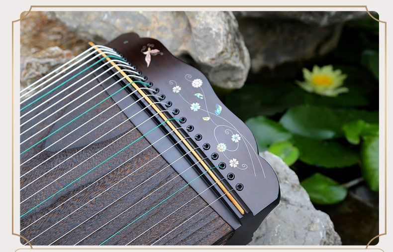 LANDTOM 88cm/34.6in Portable Travel Guzheng 21-String Beginner Guzheng with Paulownia Soundboard, Red Sandalwood Side Panels, Mother-of-Pearl Inlay & Steel-Core Nylon Strings, Small Guzheng, Mini Guzheng