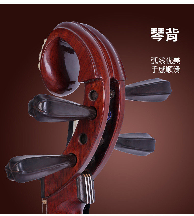 Dunhuang敦煌 651M Professional Liuqin Paulownia Soundboard, Dalbergia Rosewood Body & Aged Rosewood Six-Ridged Tuning Pegs, Peony Headstock, 4-String Chinese Mandolin for Performance & Examinations