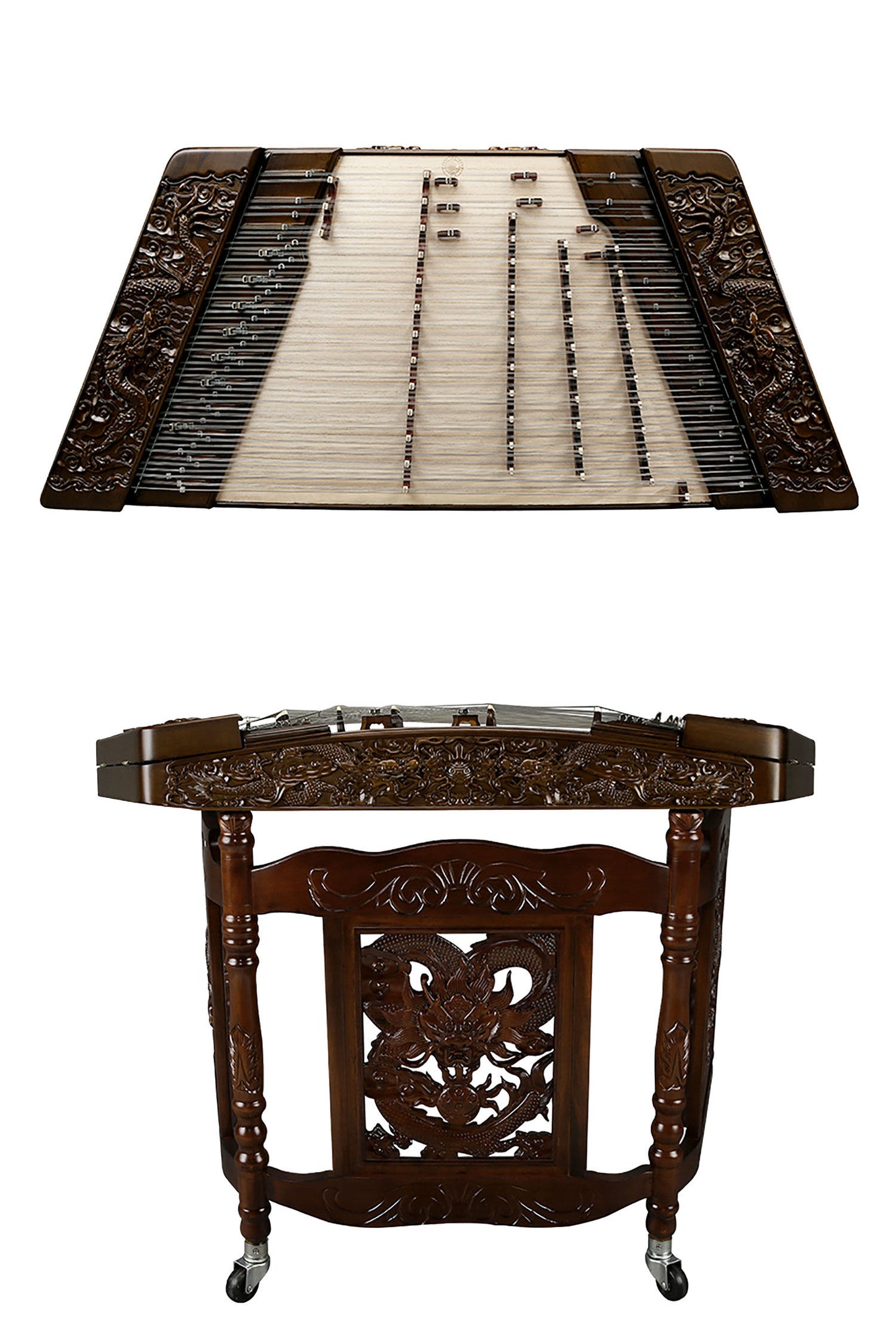 Yuehai（乐海) Brand Nanmu 402 Yangqin 6210F-A with Dragon Relief Carving For Professional Grade / Examination & Performance Use