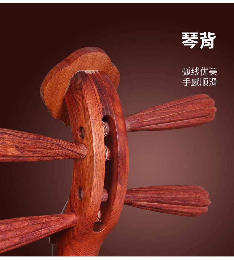 Dunhuang敦煌 637 Beginner Yueqin 3-String, 17-Fret with Paulownia Soundboard, Rosewood Body, Dalbergia Rosewood 8-Ridge Tuning Pegs & Ruyi Headstock