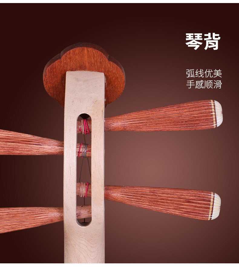 Dunhuang敦煌 636 Beginner Yueqin 3-String, 17-Fret with Paulownia Soundboard, Dyed Hardwood Body, Ironwood 24-Ridge Tuning Pegs & Ruyi Headstock
