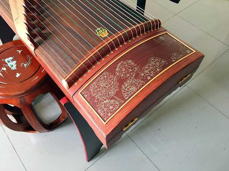 Dunhuang Guzheng 694T-R Rive Gauche Bloom 敦煌牌左岸花开 Redwood Professional Performance Grade 21-String Chinese Zither Traditional Instrument for Advanced Players