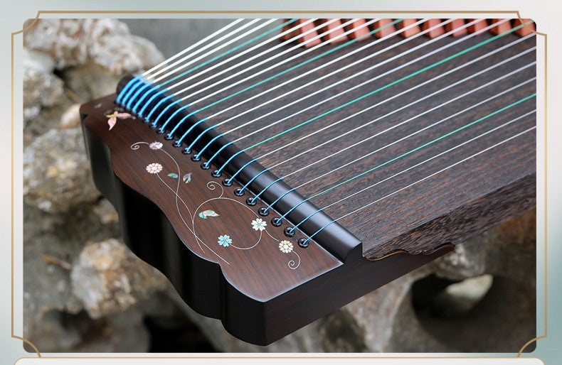 LANDTOM 88cm/34.6in Portable Travel Guzheng 21-String Beginner Guzheng with Paulownia Soundboard, Red Sandalwood Side Panels, Mother-of-Pearl Inlay & Steel-Core Nylon Strings, Small Guzheng, Mini Guzheng