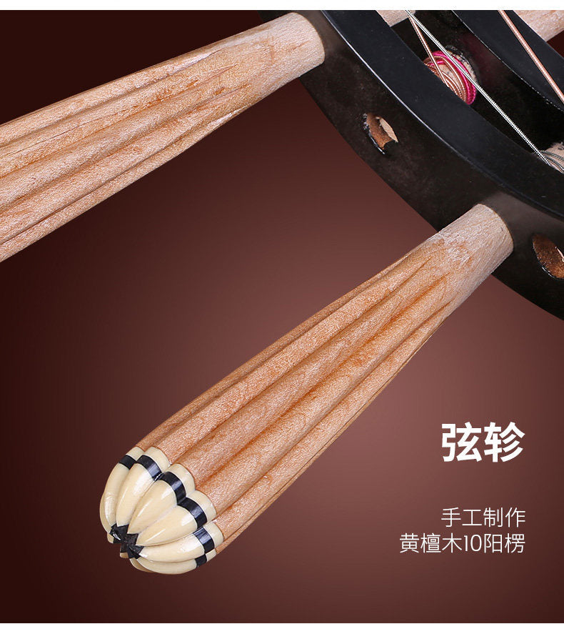 Dunhuang敦煌 635 Beginner Yueqin 3-String, 17-Fret with Paulownia Soundboard, Dyed Hardwood Body, Dalbergia Rosewood 10-Ridge Tuning Pegs & Ruyi Headstock