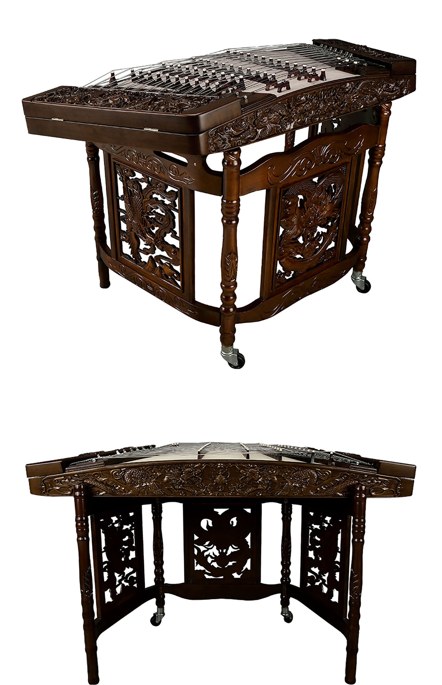 Yuehai（乐海) Brand Nanmu 402 Yangqin 6210F-A with Dragon Relief Carving For Professional Grade / Examination & Performance Use