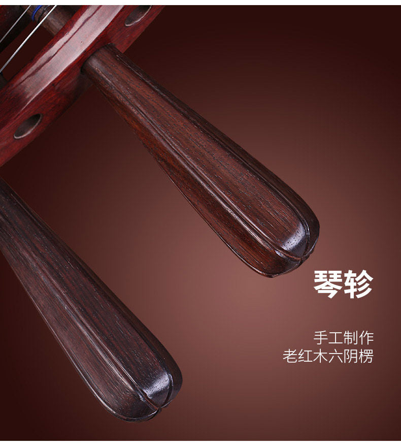 Dunhuang敦煌 651 Professional Liuqin Paulownia Soundboard, Dalbergia Rosewood Body & Aged Rosewood Six-Ridged Tuning Pegs, 4-String Chinese Mandolin for Performance & Examinations