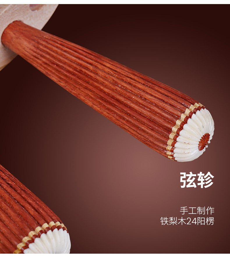 Dunhuang敦煌 636 Beginner Yueqin 3-String, 17-Fret with Paulownia Soundboard, Dyed Hardwood Body, Ironwood 24-Ridge Tuning Pegs & Ruyi Headstock