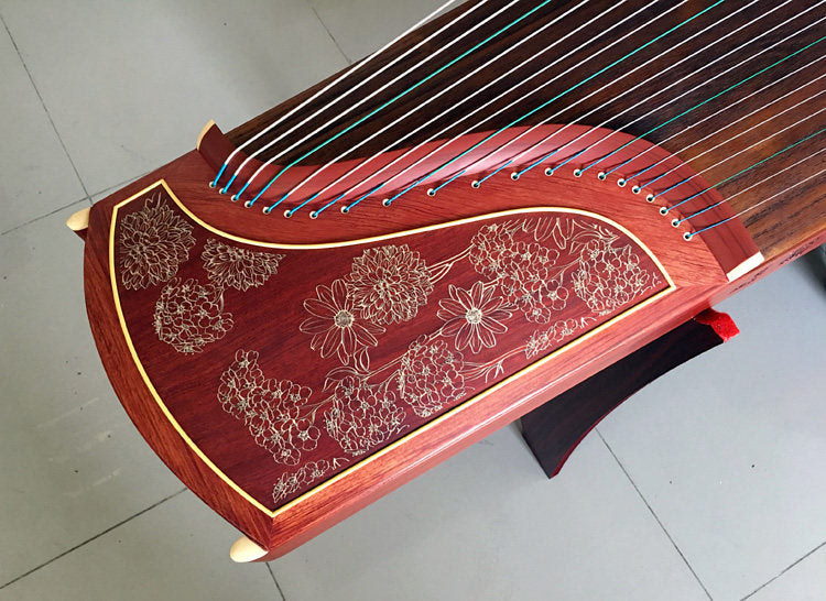 Dunhuang Guzheng 694T-R Rive Gauche Bloom 敦煌牌左岸花开 Redwood Professional Performance Grade 21-String Chinese Zither Traditional Instrument for Advanced Players