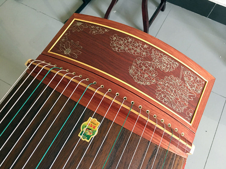 Dunhuang Guzheng 694T-R Rive Gauche Bloom 敦煌牌左岸花开 Redwood Professional Performance Grade 21-String Chinese Zither Traditional Instrument for Advanced Players
