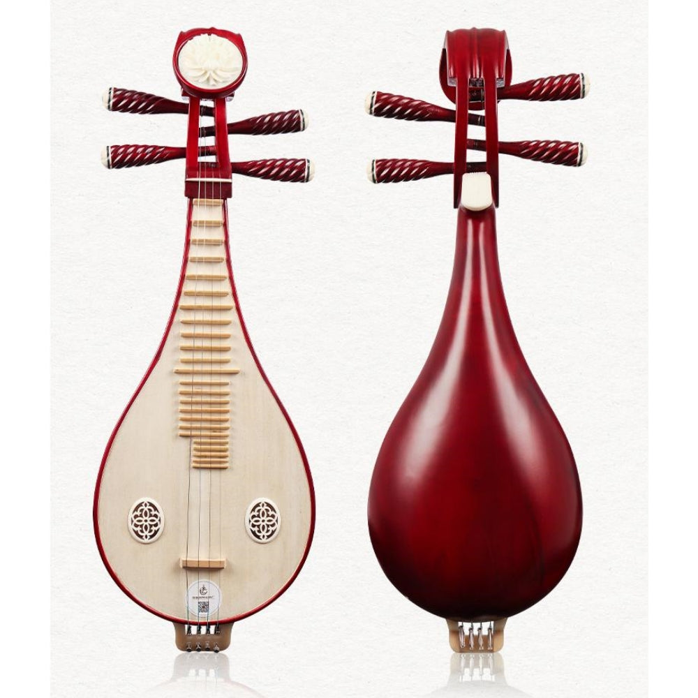 LANDTOM Beginner Liuqin with Paulownia Soundboard, Hongmu Hardwood Body & Peony Headstock, 4-String Traditional Chinese Mandolin for Students and Entry-Level Players