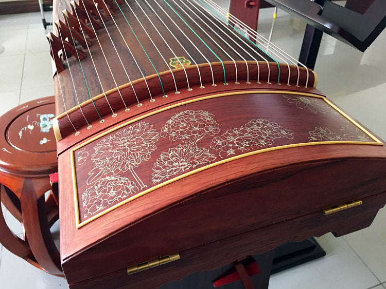 Dunhuang Guzheng 694T-R Rive Gauche Bloom 敦煌牌左岸花开 Redwood Professional Performance Grade 21-String Chinese Zither Traditional Instrument for Advanced Players