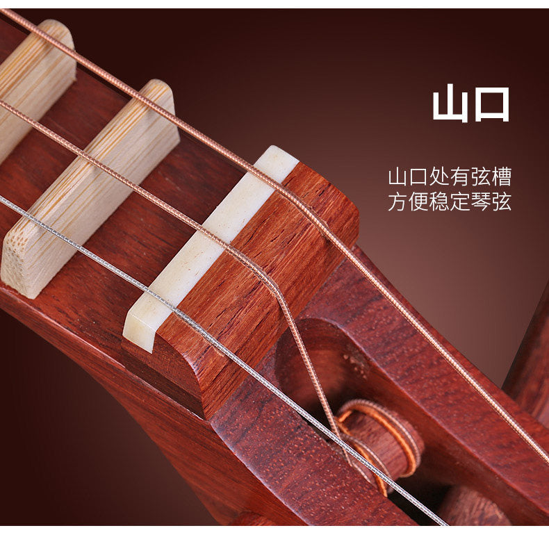 Dunhuang敦煌 637 Beginner Yueqin 3-String, 17-Fret with Paulownia Soundboard, Rosewood Body, Dalbergia Rosewood 8-Ridge Tuning Pegs & Ruyi Headstock