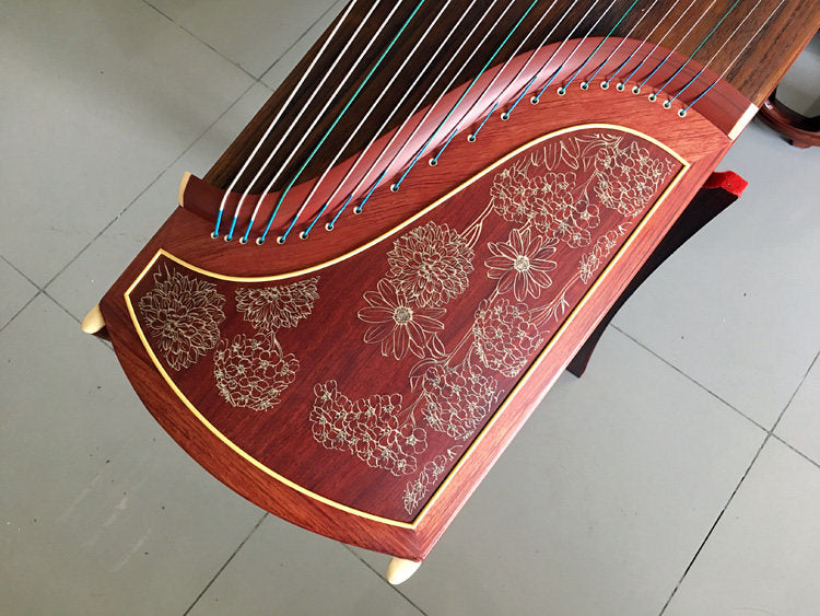 Dunhuang Guzheng 694T-R Rive Gauche Bloom 敦煌牌左岸花开 Redwood Professional Performance Grade 21-String Chinese Zither Traditional Instrument for Advanced Players