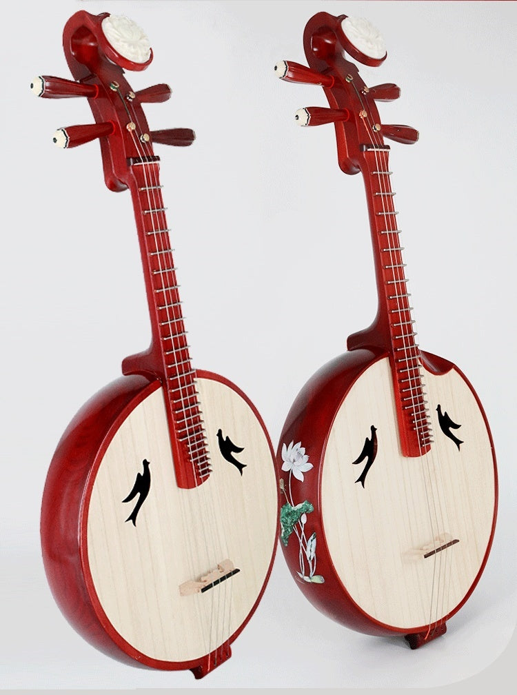 LANDTOM Hongmu Hardwood Lotus Zhongruan Intermediate Performance & Examination Grade with Paulownia Soundboard, Cutaway Body, Mother-of-Pearl Lotus Inlay, Peony Headstock & Bird-Shaped Sound Holes