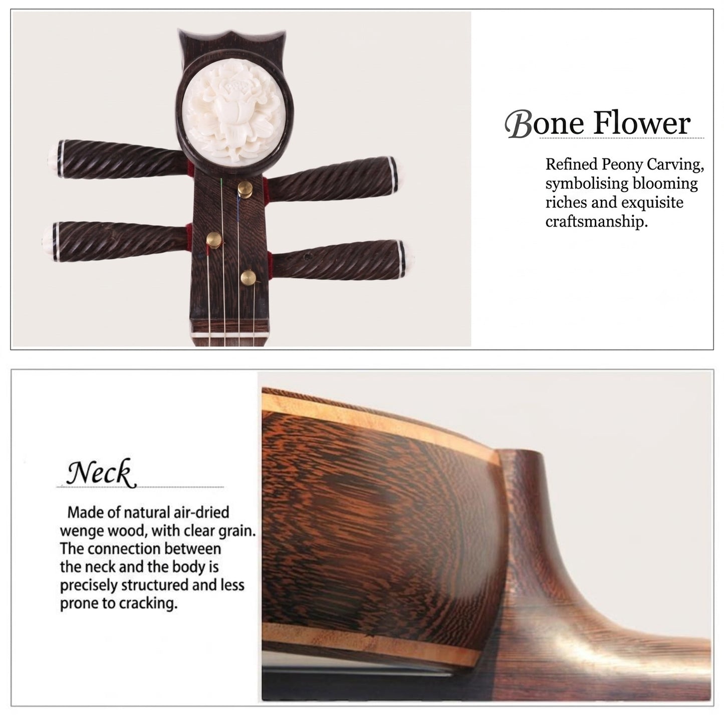 LANDTOM Wenge Wood Zhongruan Professional Performance Grade with Paulownia Soundboard, Cutaway Body, Peony Headstock & Bird-Shaped Sound Holes