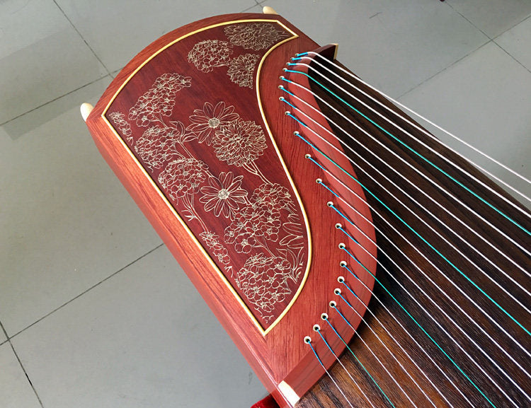 Dunhuang Guzheng 694T-R Rive Gauche Bloom 敦煌牌左岸花开 Redwood Professional Performance Grade 21-String Chinese Zither Traditional Instrument for Advanced Players