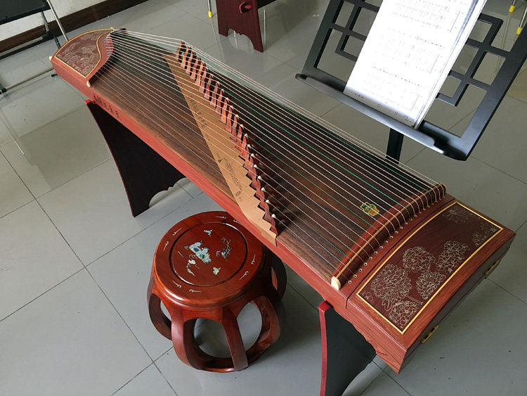 Dunhuang Guzheng 694T-R Rive Gauche Bloom 敦煌牌左岸花开 Redwood Professional Performance Grade 21-String Chinese Zither Traditional Instrument for Advanced Players