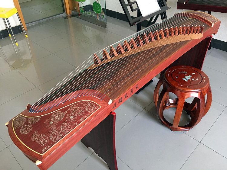 Dunhuang Guzheng 694T-R Rive Gauche Bloom 敦煌牌左岸花开 Redwood Professional Performance Grade 21-String Chinese Zither Traditional Instrument for Advanced Players