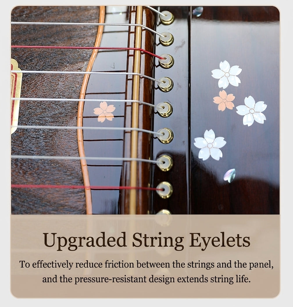 Xiansheng仙声 100cm/39.4in Portable Travel Guzheng One-Piece Hollow-Carved Construction 21-String Professional Beginner Guzheng with Grade-A Lankao Paulownia Soundboard, Broadleaf Rosewood Side Panels & Mother-of-Pearl Inlay, Mini Guzheng, Small Guzheng
