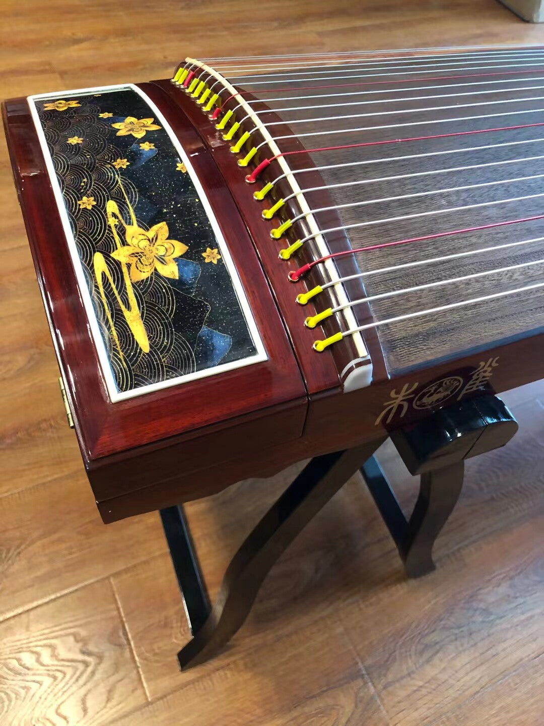 Zhuque朱雀 Series 6 Gilded Echoes Professional Guzheng with Premium Lankao Paulownia Soundboard, African Rosewood Body, Ebony Bridges & One-Piece Hollow-Carved Construction