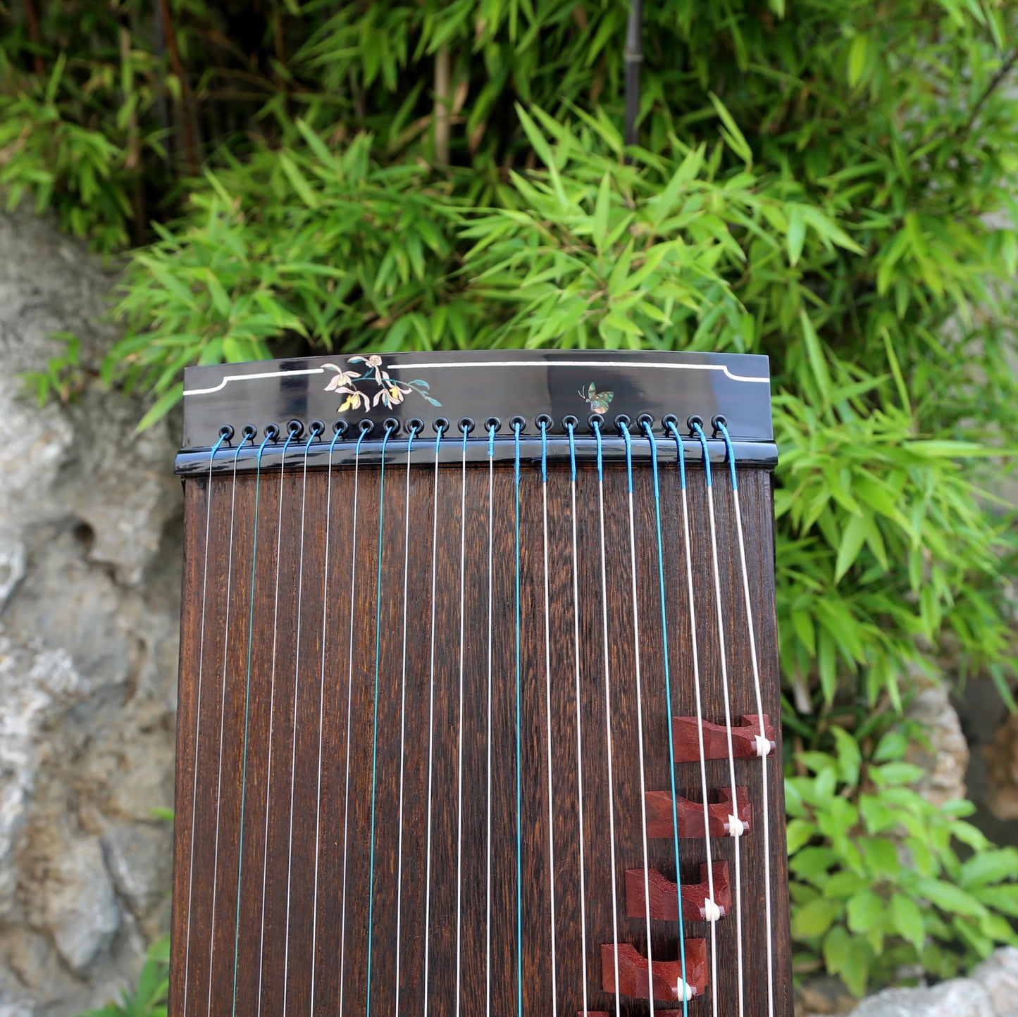 LANDTOM Silken Glory 100cm/39.4in Portable Professional Ebony Small Guzheng with Thick Hollow-Carved Sound Channel, Mother-of-Pearl Inlay & Steel-Core Nylon Strings Mini Guzheng