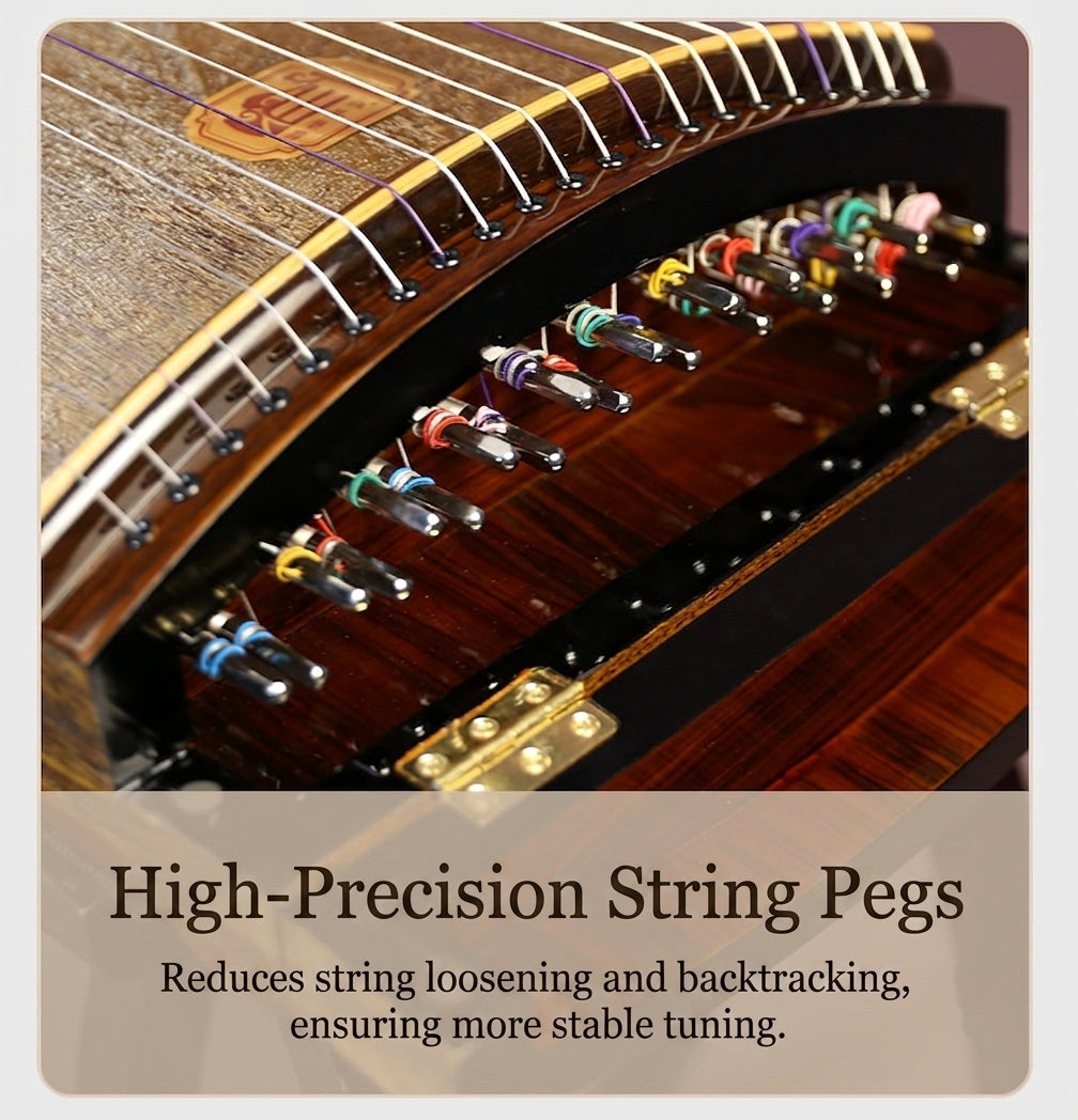 Xiansheng仙声 100cm/39.4in Portable Travel Guzheng One-Piece Hollow-Carved Construction 21-String Professional Beginner Guzheng with Grade-A Lankao Paulownia Soundboard, Broadleaf Rosewood Side Panels & Mother-of-Pearl Inlay, Mini Guzheng, Small Guzheng