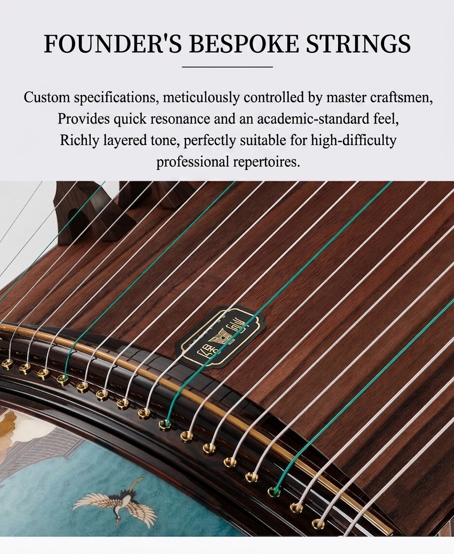 LANDTOM Auspicious Crane 163cm/64.2in Professional Guzheng with Paulownia Soundboard, Black Persimmon Wood Veneer Inlay Carving, Rosewood Bridges & Performance Grade