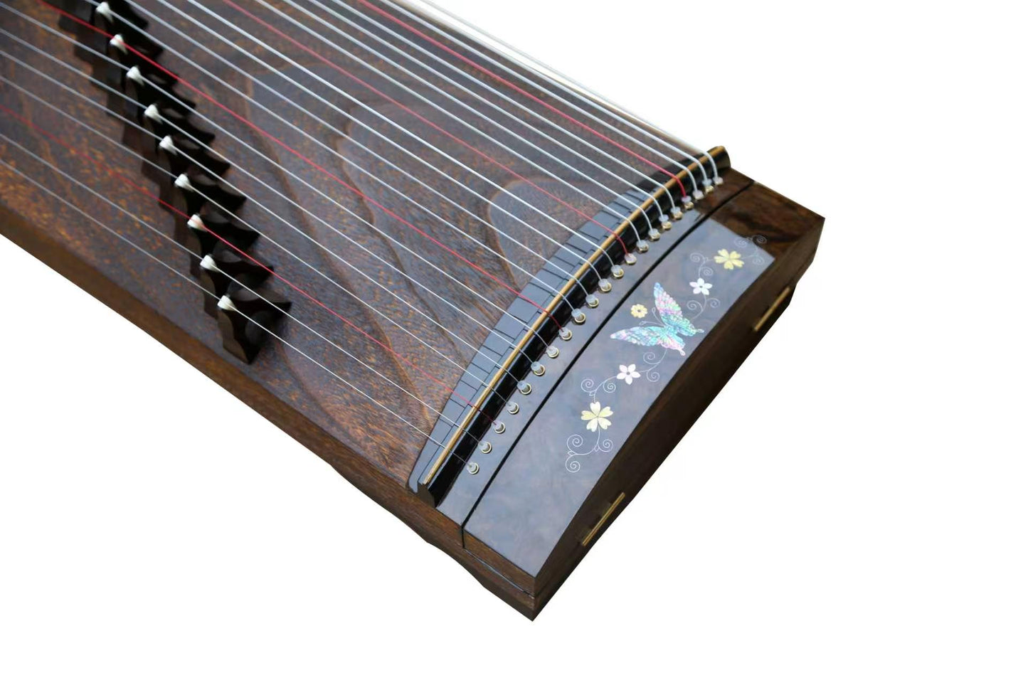LANDTOM 100cm/39.4in "Butterfly Reverie" Portable Guzheng, Professional Thick-Carved Mini Guzheng 厚挖筝, Grade A Lankao Paulownia Soundboard, Burl Wood Trim Small Guzheng