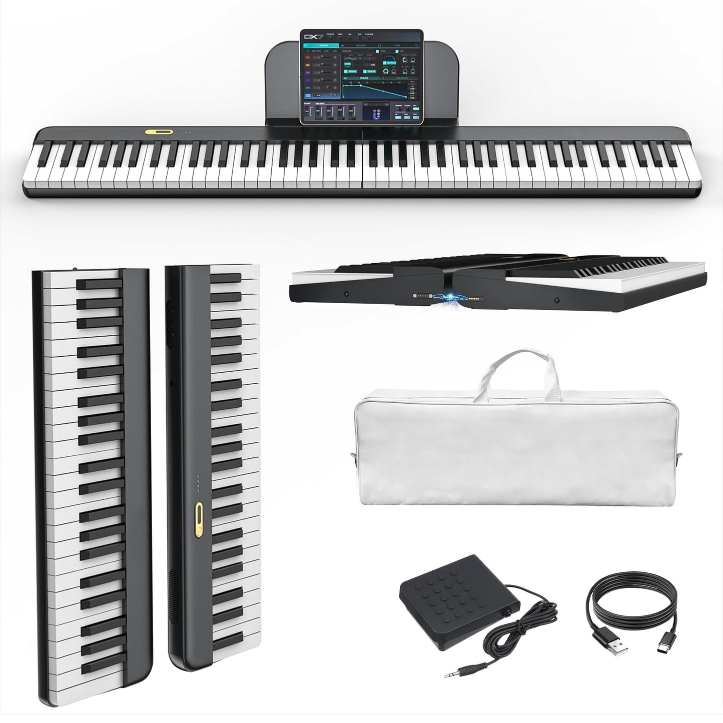 LANDTOM Piano Keyboard 88 Keys with Magnetic Connection | for Beginners, Birthday Gifts | Portable Foldable Electric Piano Keyboard, Lightweight Purple Keys, Sustain Pedal, Piano Bag
