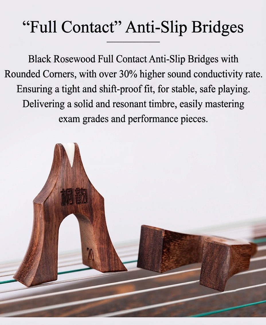 LANDTOM Auspicious Crane 163cm/64.2in Professional Guzheng with Paulownia Soundboard, Black Persimmon Wood Veneer Inlay Carving, Rosewood Bridges & Performance Grade