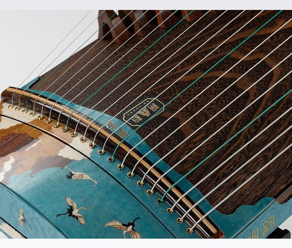 LANDTOM 135cm/53.1in Celestial Crane Portable Guzheng, Professional Carved Mini Guzheng挖筝, Grade A Lankao Paulownia Soundboard, Teak Trim Small Guzheng