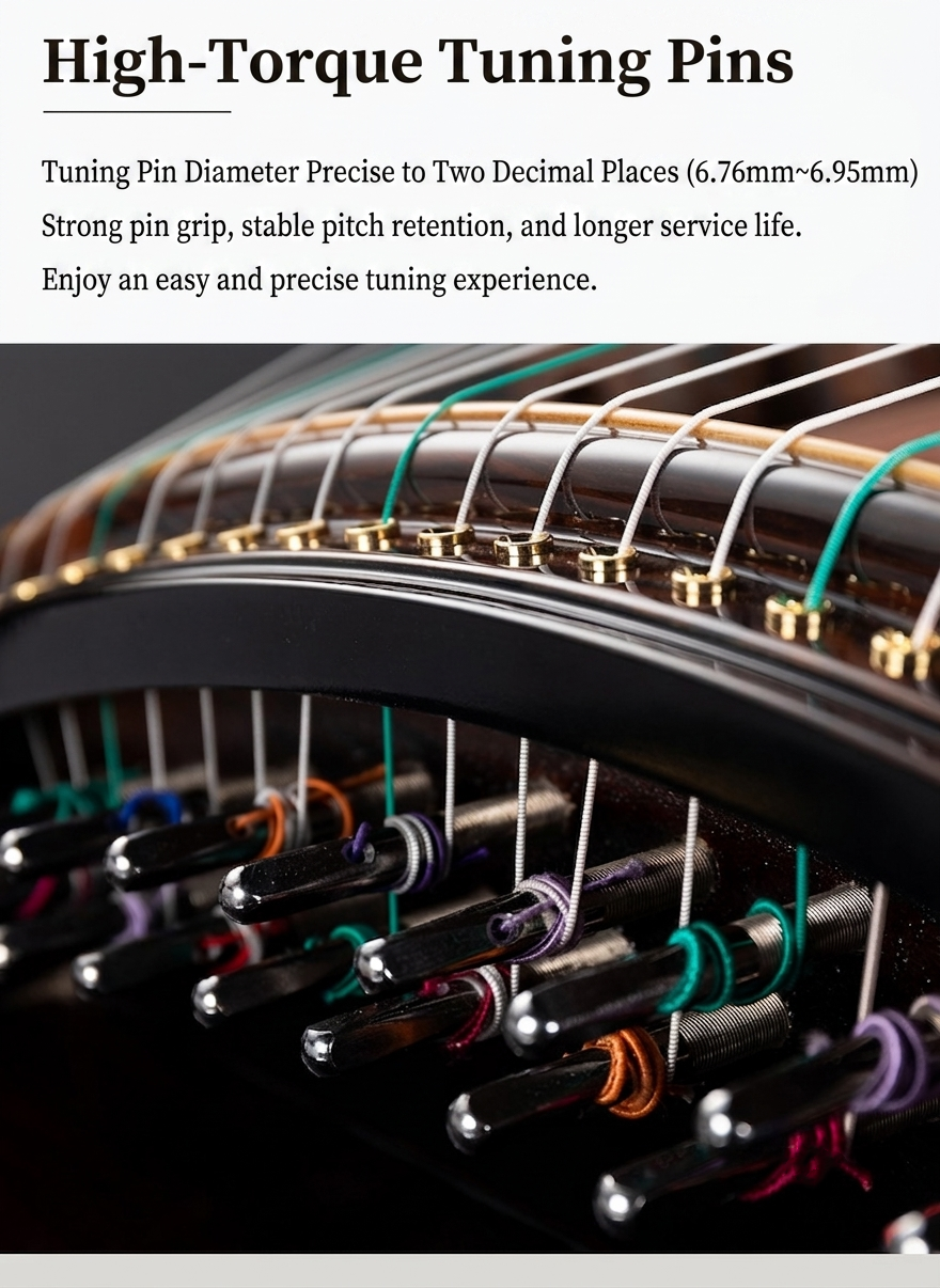 LANDTOM Auspicious Crane 163cm/64.2in Professional Guzheng with Paulownia Soundboard, Black Persimmon Wood Veneer Inlay Carving, Rosewood Bridges & Performance Grade