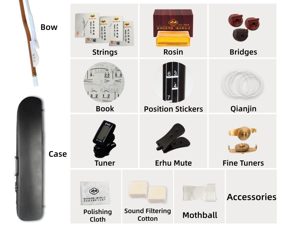 LANDTOM Recommended Huqiu Old Rosewood Erhu Chinese 2-string Violin Fiddle Musical Instrument With Accessories Concert Level Expert Authentication Signature Erhu Gold Seal Python Skin