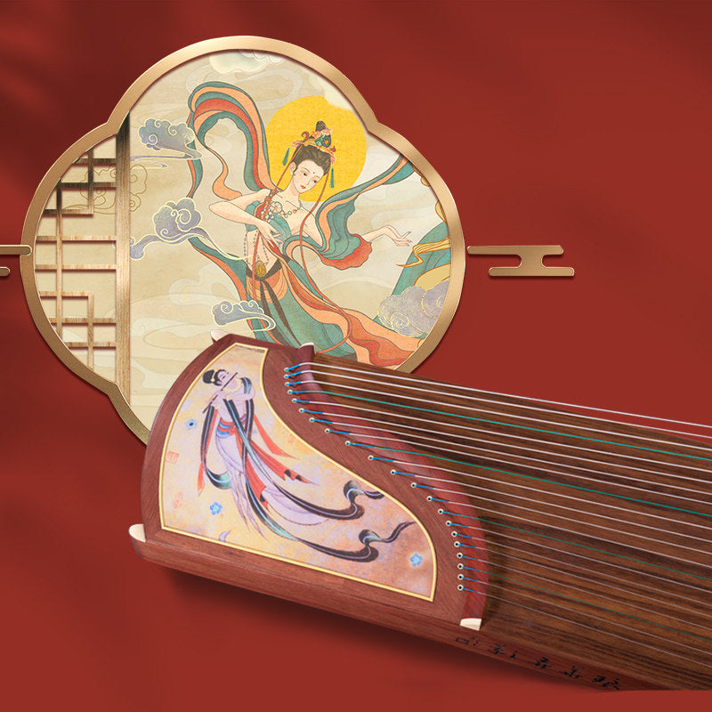 Dunhuang Guzheng 694B-R Apsaras Qin Rhyme 敦煌牌飞天秦韵(乐舞) Tessmannia (African Rosewood)特氏古夷苏木 Professional Performance Grade 21-String Chinese Zither Traditional Instrument for Advanced Players