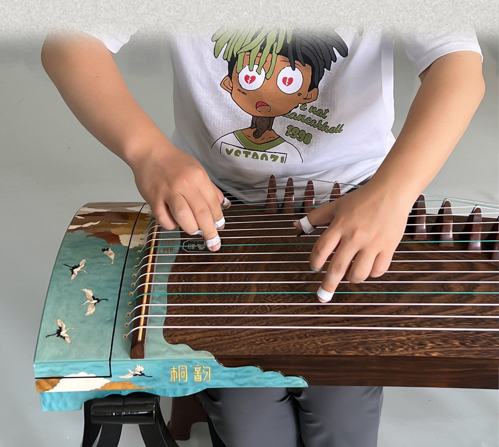 LANDTOM 135cm/53.1in Celestial Crane Portable Guzheng, Professional Carved Mini Guzheng挖筝, Grade A Lankao Paulownia Soundboard, Teak Trim Small Guzheng