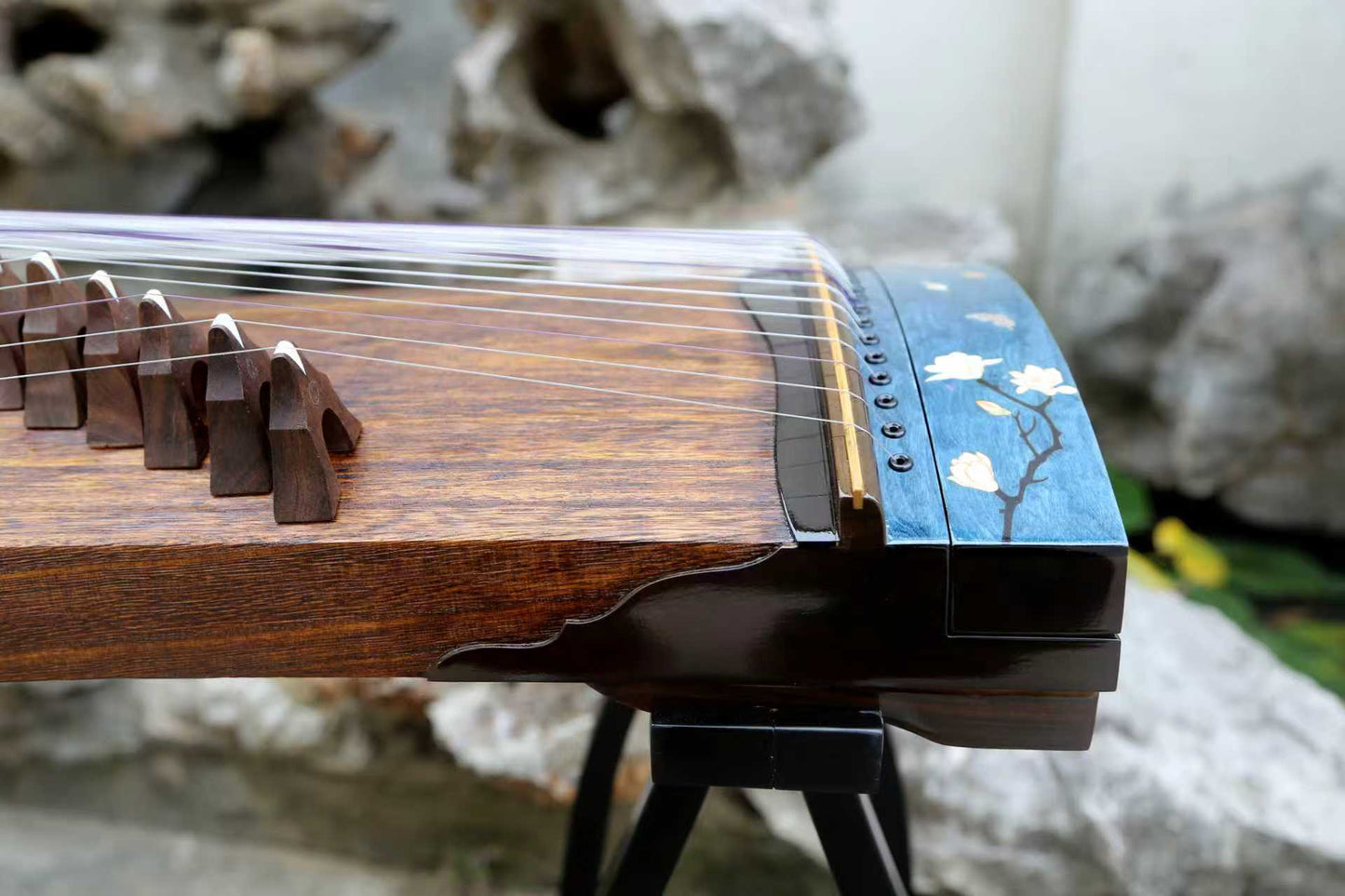 LANDTOM 100cm/39.4in Handcrafted Portable Small Guzheng Professional Performance & Examination Grade with Thick Hollow-Carved Paulownia Soundboard, Ebony Trim, Mini Guzheng Tidal Whisper