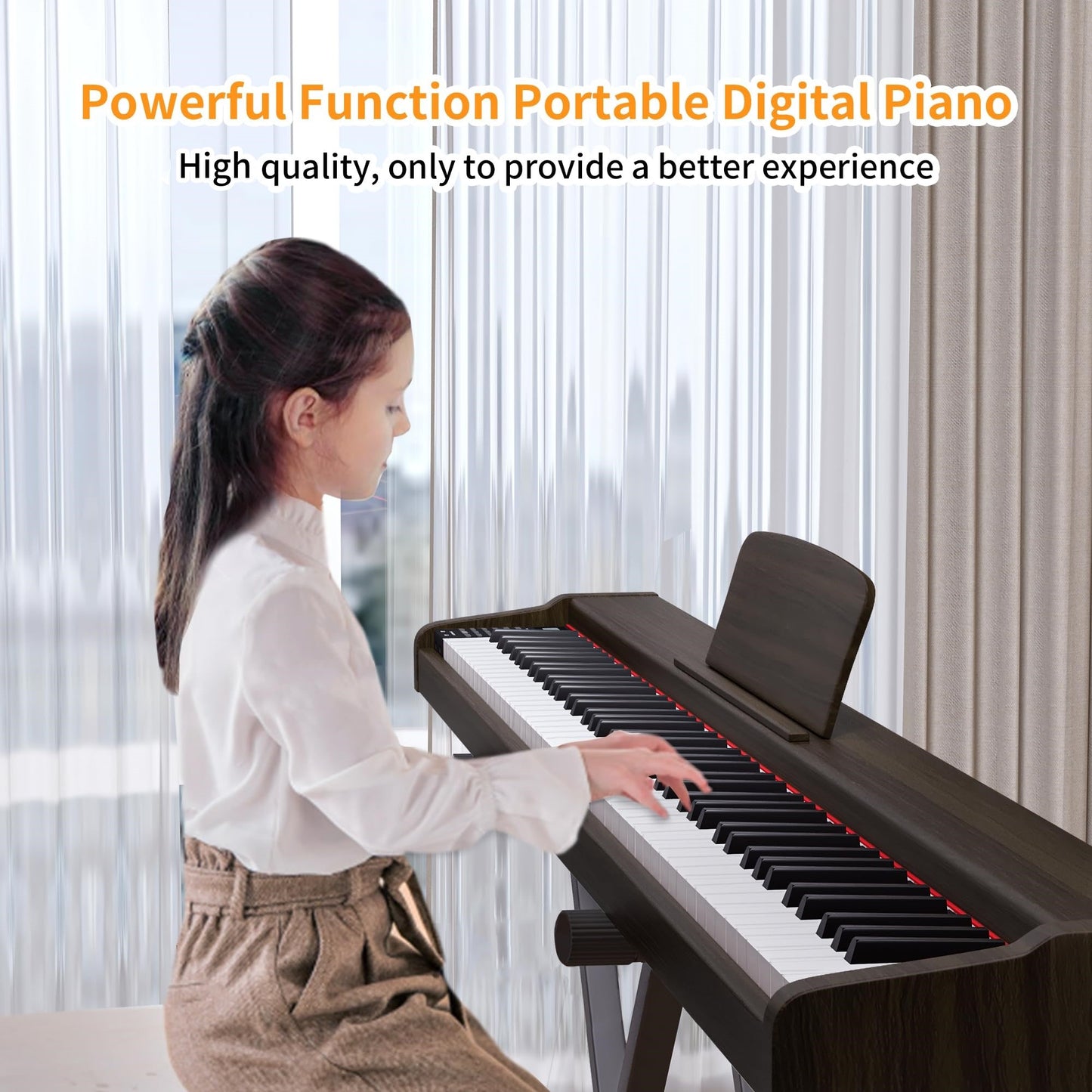 LANDTOM 88 Keys Digital Piano Keyboard, Full Size Electric Pianos for Beginners, Portable Wooden electronic Piano with Pedal, Support USB MIDI