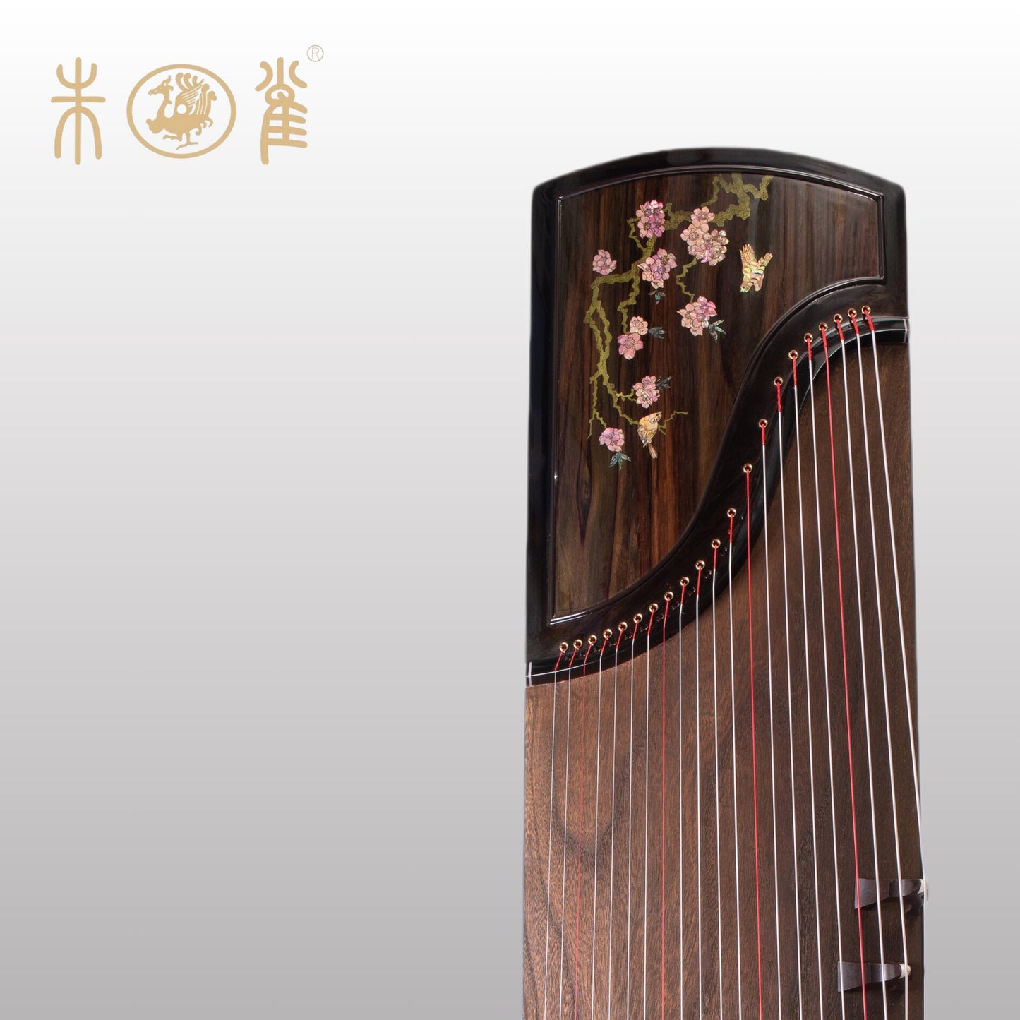Zhuque朱雀 Series 5 Blooming Courtyard Professional Guzheng with Premium Lankao Paulownia Soundboard, Red Sandalwood Body, Ebony Bridges & Hollow-Carved Construction