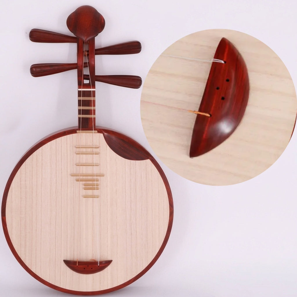 LANDTOM Handcrafted Professional Red Sandalwood Peking Opera Yueqin with Paulownia Soundboard, Cutaway Body, Traditional Chinese Moon Guitar for Performance