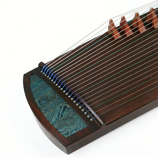 LANDTOM 125cm/49.2in Portable Guzheng with Dalbergia Rosewood Body, Lankao Paulownia Soundboard, Song Brocade Decoration & Rosewood Bridges