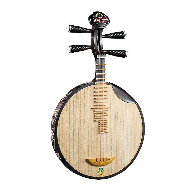 Dunhuang敦煌 23656K "Lotus in Bloom" Professional Ebony Yueqin, Paulownia Soundboard, Ebony Tuning Pegs, Folk & Peking Opera Chinese Moon Guitar