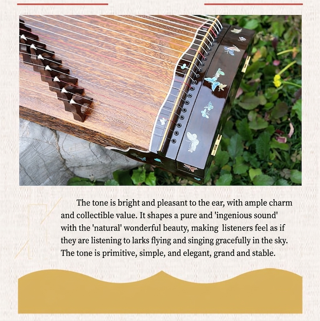 LANDTOM 100cm/39.4in "Butterfly Serenity" Portable Guzheng, Professional One-Piece Carved Mini Guzheng整挖筝, Grade A Lankao Paulownia Soundboard, Ebony Trim Small Guzheng
