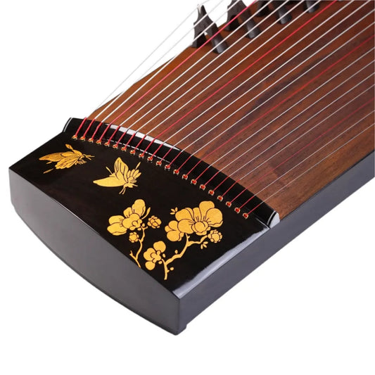 Zhuque朱雀 135cm/53.1inch Fluttering Blossoms Professional Portable Guzheng with Premium Lankao Paulownia Soundboard, Ebony Trim, Ebony Bridges & Hollow-Carved Construction